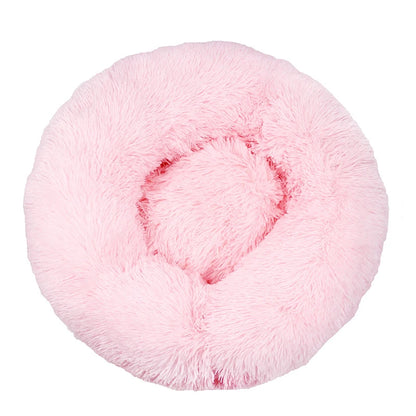 Beige Plush Donut Dog Bed