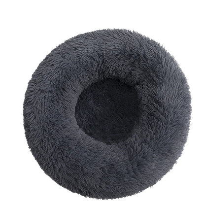 Beige Plush Donut Dog Bed