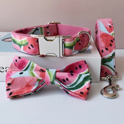 Watermelon Personalized Pet Bowknot Dog Collar And Leash Set