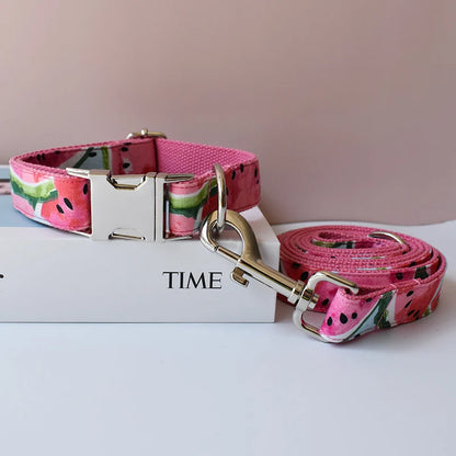 Watermelon Personalized Pet Bowknot Dog Collar And Leash Set