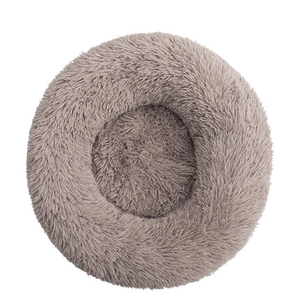 Beige Plush Donut Dog Bed