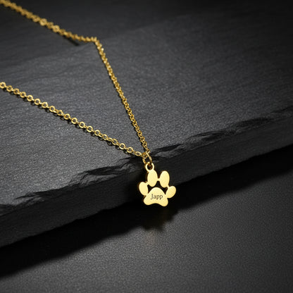 custom engraved necklace with dog paws to customize with your dog name gold paw