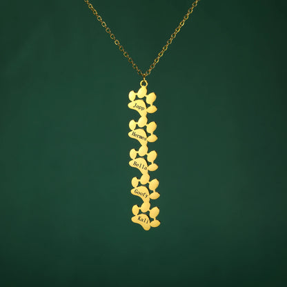 custom engraved necklace with dog paws to customize with your dog name 5 gold paws