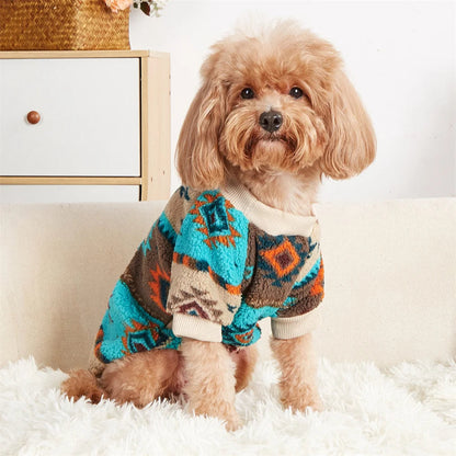 Wrap your small dog in style and comfort with our Cozy Chic Woolen Sweater. Perfect for Chihuahuas, Schnauzers, and puppies, this fleece pullover is a must-have for cooler weather walks. blue  3