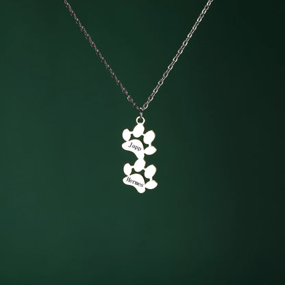 custom engraved necklace with dog paws to customize with your dog name silver paw 2
