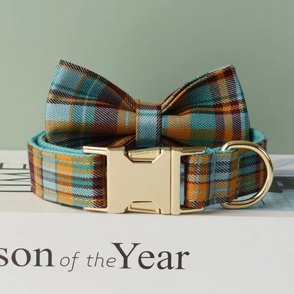 Add timeless elegance to your dog’s look with the Luxury Plaid Bow Tie Collar Collection. Premium quality, stylish plaid patterns, and detachable bow ties for versatile charm. blue and brown plaid collar and bow tie