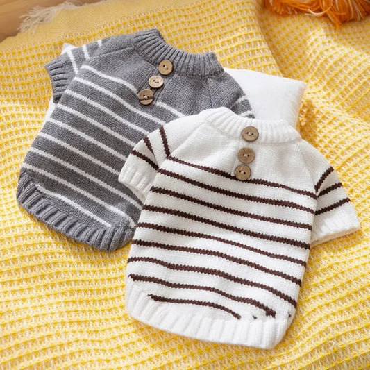 Snuggle Stripe Sweater – Cozy Button-Up Knit for Dogs