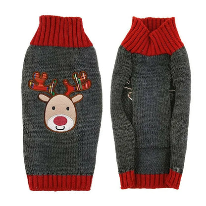Grey Reindeer Holiday Pup Sweater – Warm Christmas Knit for Dogs