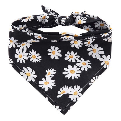 Midnight Bloom Bandana – Black & White Floral Scarf for Chic Dogs