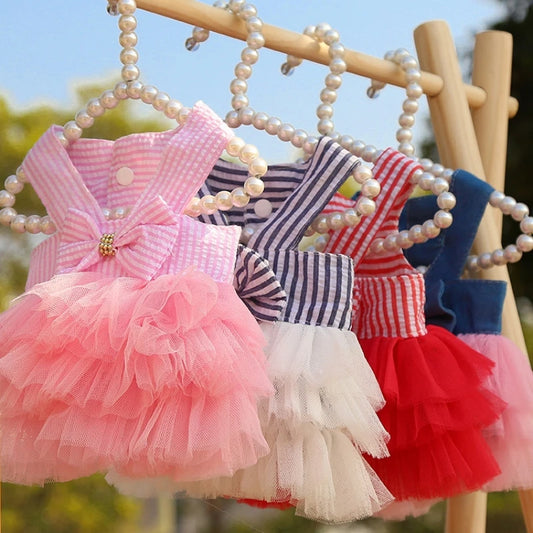 Vestido para cachorro SummerPrincess – Saia de renda e listrada para cães pequenos