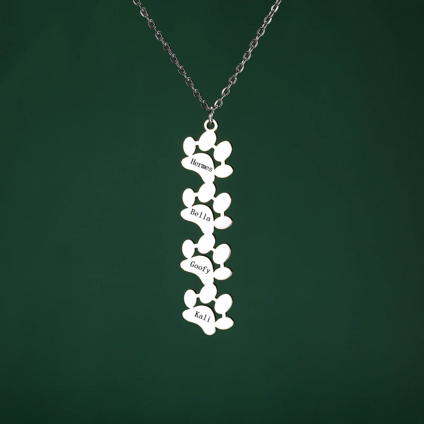 custom engraved necklace with dog paws to customize with your dog name silver paw 4