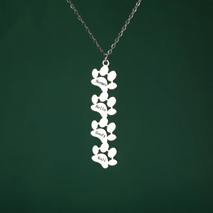 custom engraved necklace with dog paws to customize with your dog name silver paw 4