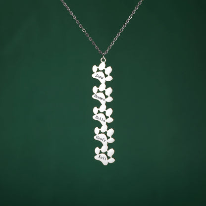 custom engraved necklace with dog paws to customize with your dog name5 silver paws