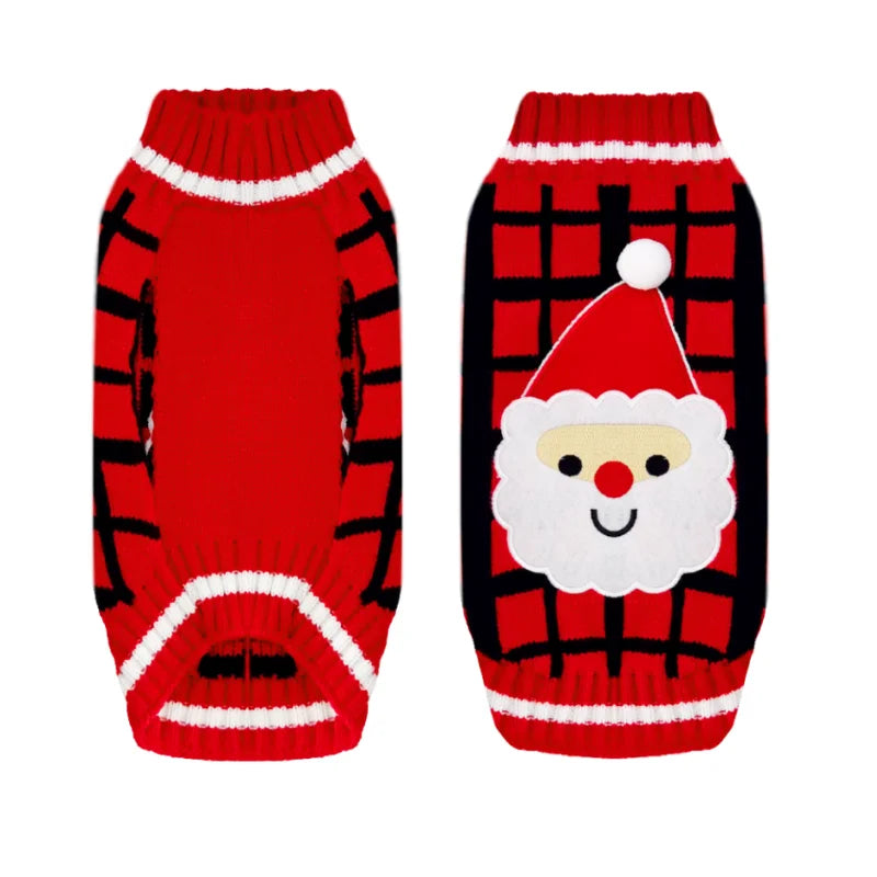 Checkered Santa Holiday Pup Sweater – Warm Christmas Knit for Dogs