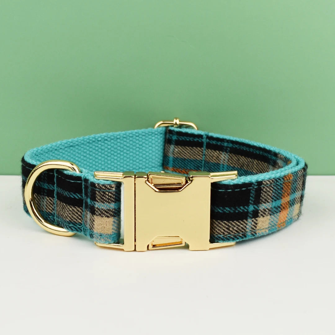 Add timeless elegance to your dog’s look with the Luxury Plaid Bow Tie Collar Collection. Premium quality, stylish plaid patterns, and detachable bow ties for versatile charm. blue and brown plaid collar