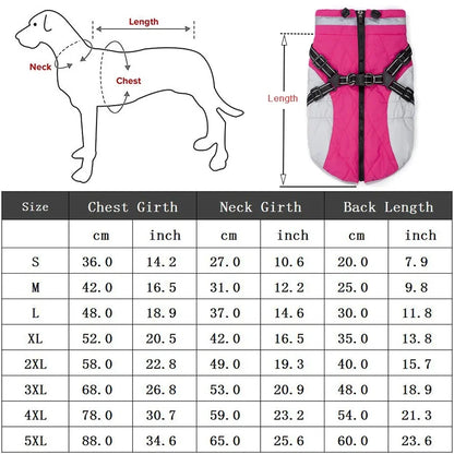 Waterproof Winter Dog Jacket with Harness