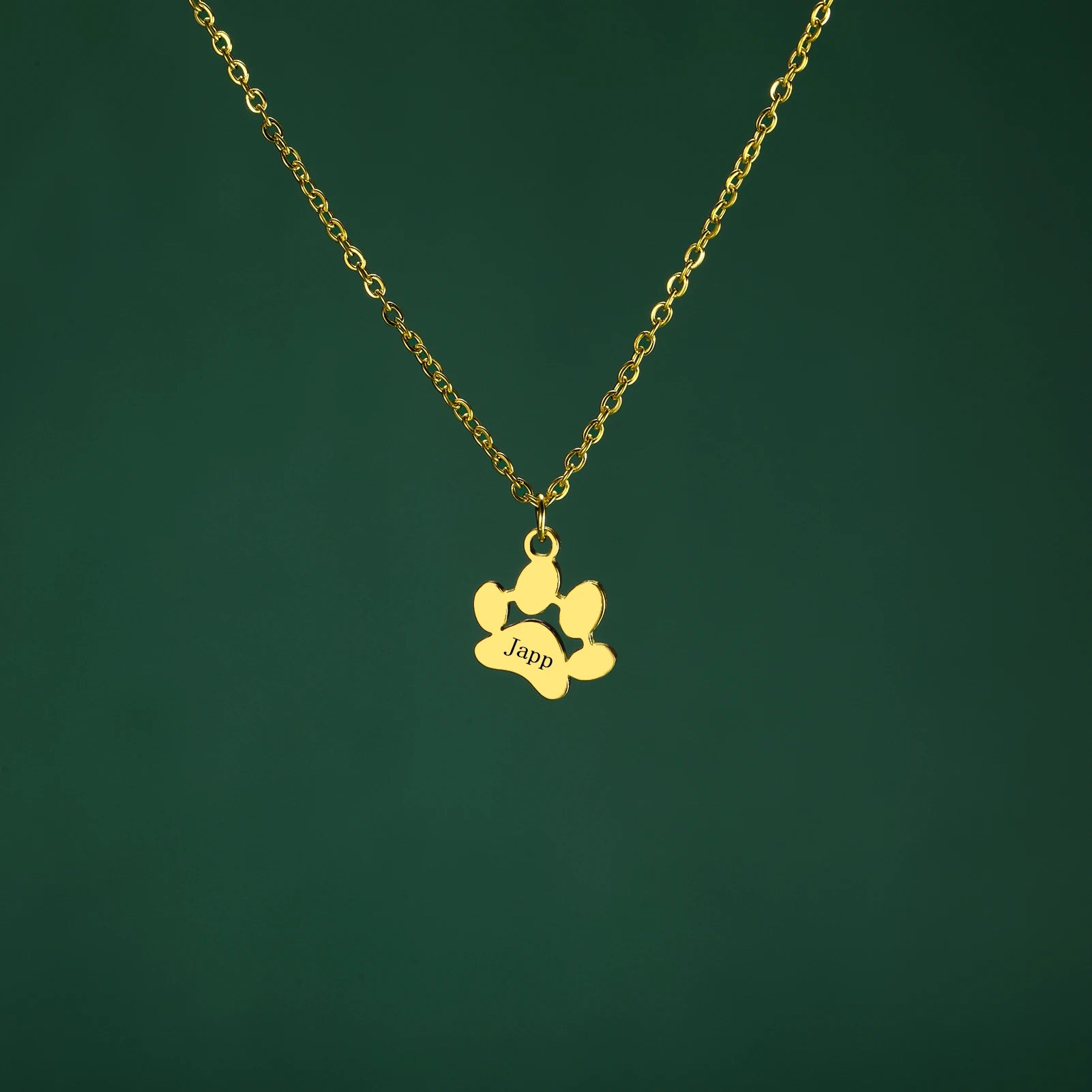 custom engraved necklace with dog paws to customize with your dog name gold paw