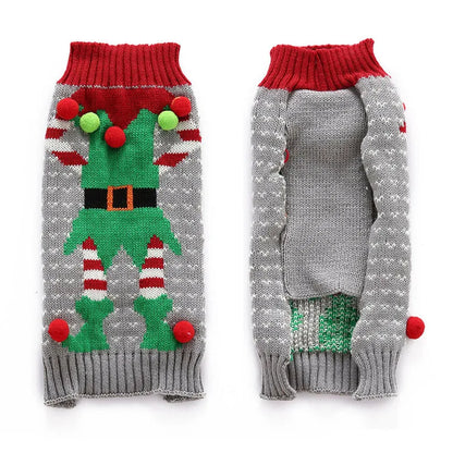 Grey Elf Holiday Pup Sweater – Warm Christmas Knit for Dogs
