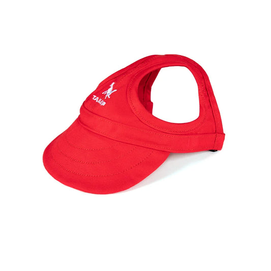 Boné de beisebol ajustável para cães Red PupPlay – Chapéu com viseira solar e furos para orelhas para aventuras ao ar livre 