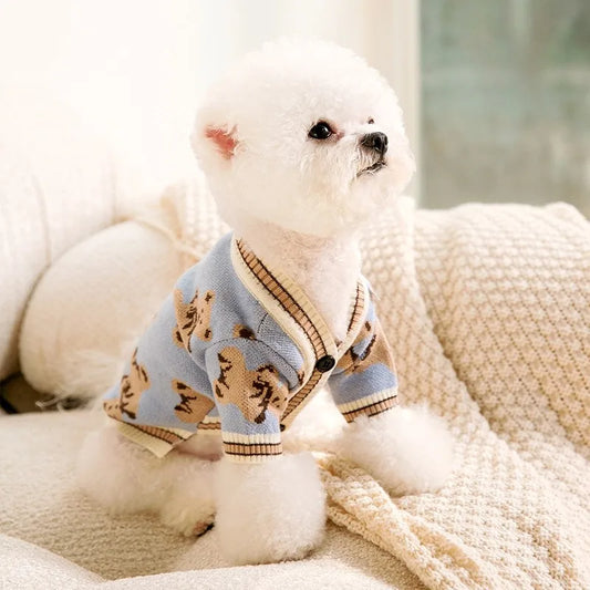 Cardigan Blue Bear Hug – Suéter listrado de malha para cães pequenos 