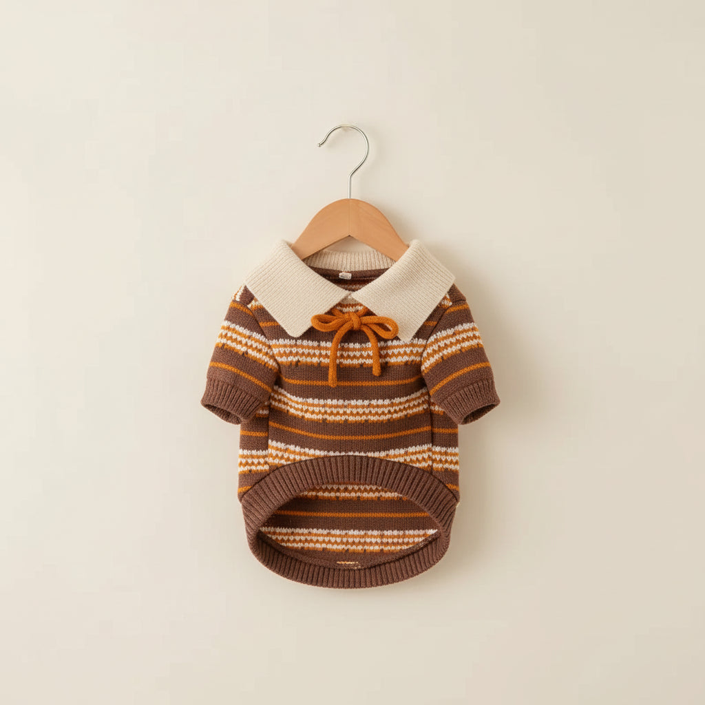 Camisola de malha listrada castanho