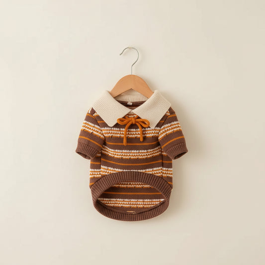 Camisola de malha listrada castanho