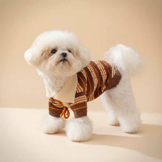 Camisola de malha listrada castanho