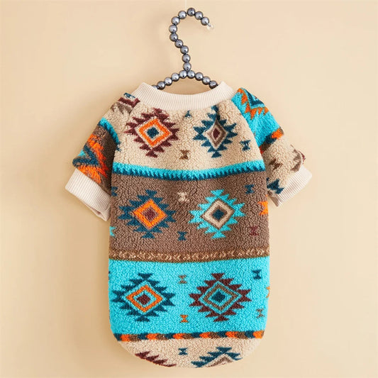 Wrap your small dog in style and comfort with our Cozy Chic Woolen Sweater. Perfect for Chihuahuas, Schnauzers, and puppies, this fleece pullover is a must-have for cooler weather walks. blue 1
