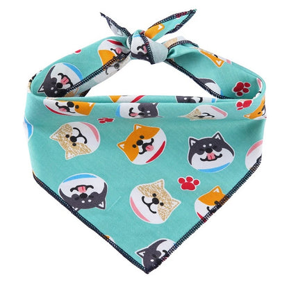 Turquoise Pup Faces Bandana – Fashion Scarf for Stylish Dogs