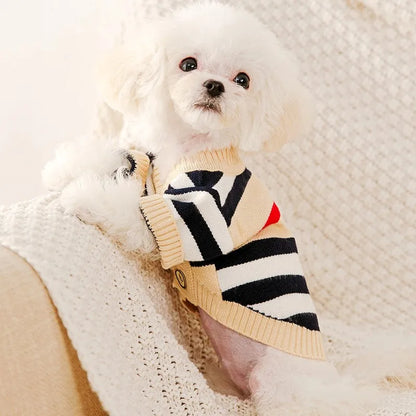Cardigan Snuggle Stripes – Suéter de malha macia para cães pequenos