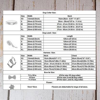 Pamper your pup with the Golden Luxe Silky Dog Set. Personalized bow, collar, leash, and harness in luxurious gold for an elegant, custom look. size chart