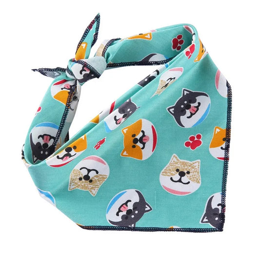Turquoise Pup Faces Bandana – Fashion Scarf for Stylish Dogs