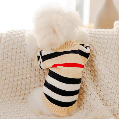 Cardigan Snuggle Stripes – Suéter de malha macia para cães pequenos