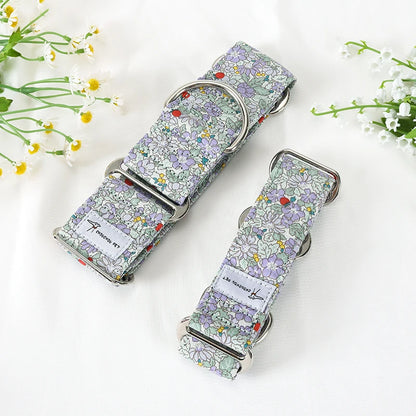 Showcase your dog's elegance with the Italian Motif Dog Collar. Crafted for Italian Greyhounds and Whippets, this premium cotton collar blends comfort and sophistication.  purple flowers size difference