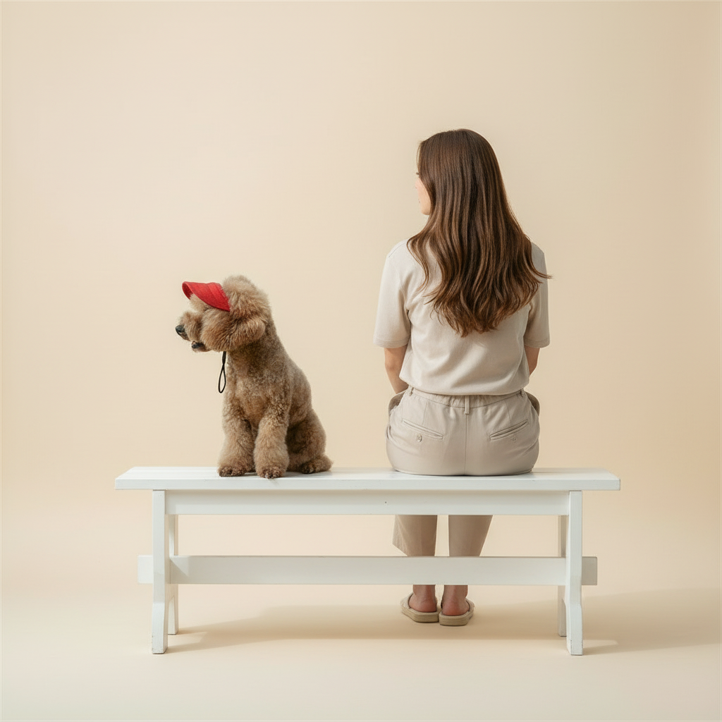 Dog wearing a red hat sitting on grass