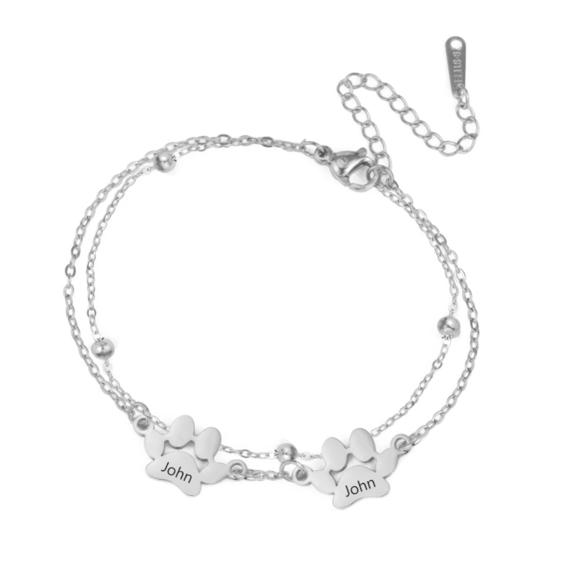 Pulseira personalizada com pata de cão gravada – Joia em aço inoxidável para amantes de animais de estimação 