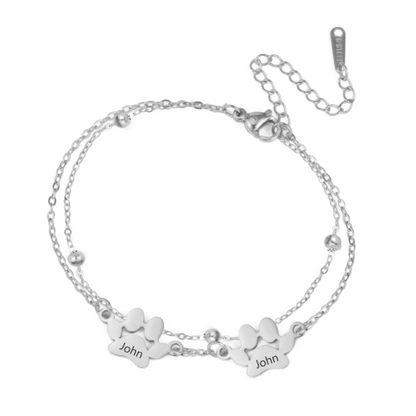 Pulseira personalizada com pata de cão gravada – Joia em aço inoxidável para amantes de animais de estimação 