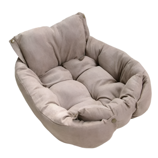 Beige pet bed on a white background