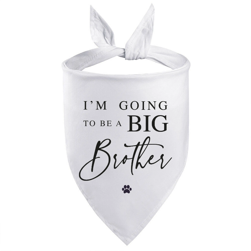 White bandana with 'I'm going to be a big brother' text on a white background