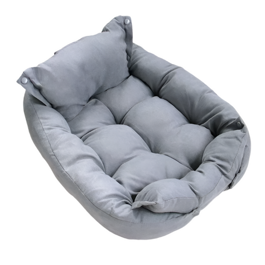 Discover the SnuggleFlex™ 3-in-1 Convertible Dog Bed – a stylish, multifunctional haven offering nest, sofa, and mattress configurations in grey, blue, or brown. Perfect comfort for your furry friend! grey color