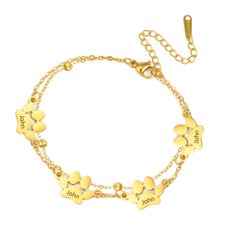 Pulseira personalizada com pata de cão gravada – Joia em aço inoxidável para amantes de animais de estimação 