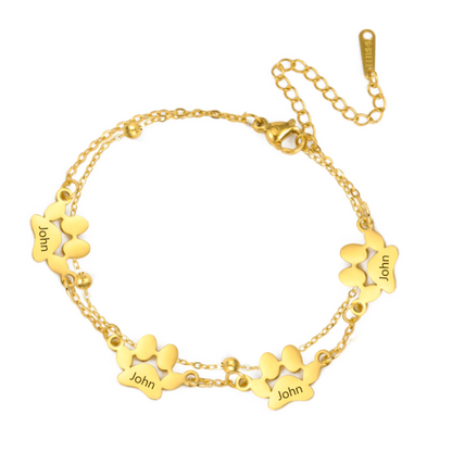 Pulseira personalizada com pata de cão gravada – Joia em aço inoxidável para amantes de animais de estimação 