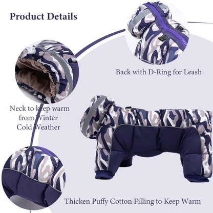 Waterproof Winter Dog Snowsuit with Full Belly Cover