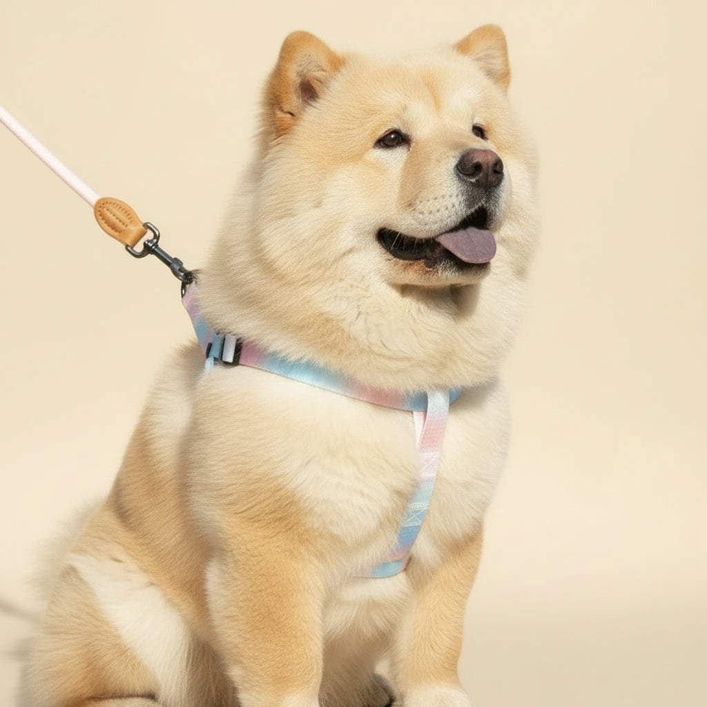 dog wearing a colorsplash harness available at the fur pal