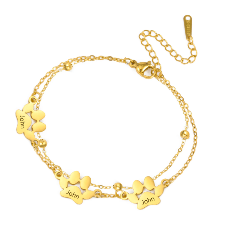 Pulseira personalizada com pata de cão gravada – Joia em aço inoxidável para amantes de animais de estimação 