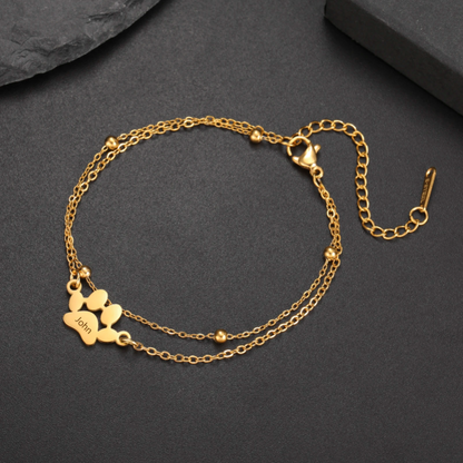 Pulseira personalizada com pata de cão gravada – Joia em aço inoxidável para amantes de animais de estimação 
