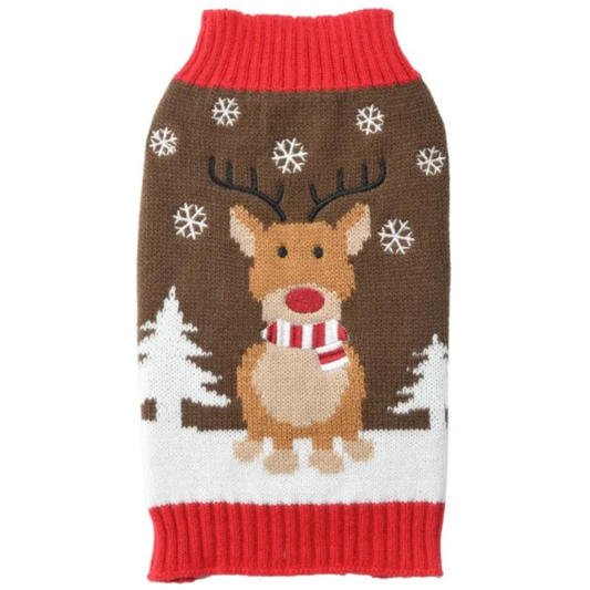Snowflake Deer Holiday Pup Sweater – Warm Christmas Knit for Dogs