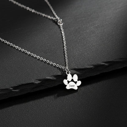 custom engraved necklace with dog paws to customize with your dog name 1 paw in silver